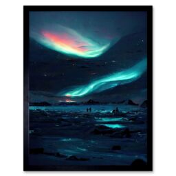 "Artery8 Wall Art Print Northern Lights Aurora Borealis Iceland Painting Sky Skies Art Framed in Black - Size: W12"" x H16""" - thumbnail 1