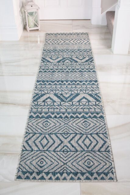 Kukoon Runner Rug Blue Striped Outdoor, Garden & Patio Long Rugs - Size: 60 cm x 240 cm - image 1