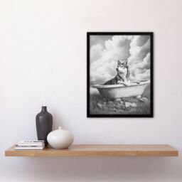 Artery8 Husky Bath Time Bathtub Black White Surreal Framed Art Print in Grey - Size: A4 - thumbnail 4