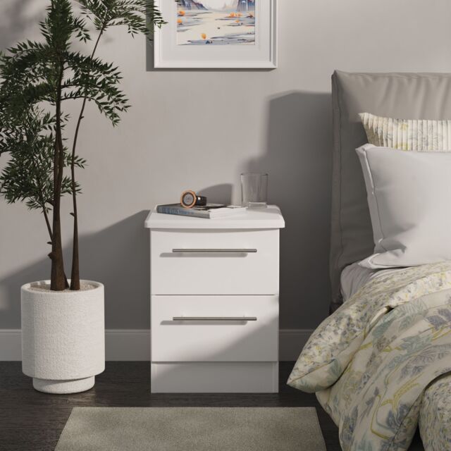 Ready Assembled 2 U Carlton 2 Drawer Bedside Cabinet (Ready Assembled) in White - Size: Small - image 1
