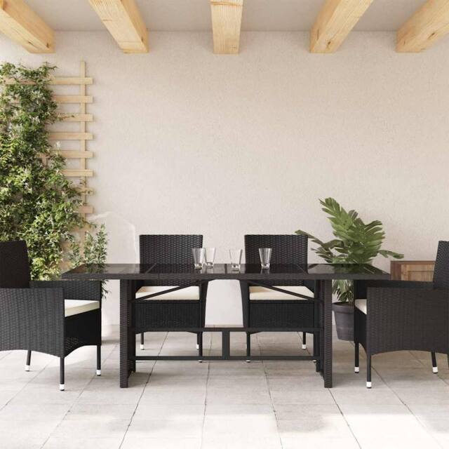 Berkfield Home Garden Table with Glass Top Black 190x80x74 cm Poly Rattan - Size: 190 x 80 x 74 cm - image 1