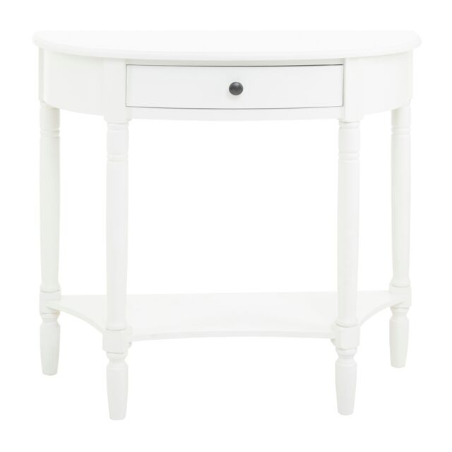 Orsina Rounded Console Table With One Rectangular Drawer for Hallway, Pine Wood Wood Table for Home & Office Décor in White - image 1