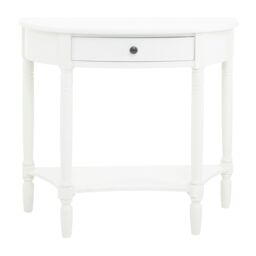 Orsina Rounded Console Table With One Rectangular Drawer for Hallway, Pine Wood Wood Table for Home & Office Décor in White - thumbnail 1
