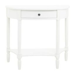 Orsina Rounded Console Table With One Rectangular Drawer for Hallway, Pine Wood Wood Table for Home & Office Décor in White - thumbnail 6