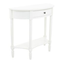 Orsina Rounded Console Table With One Rectangular Drawer for Hallway, Pine Wood Wood Table for Home & Office Décor in White - thumbnail 2