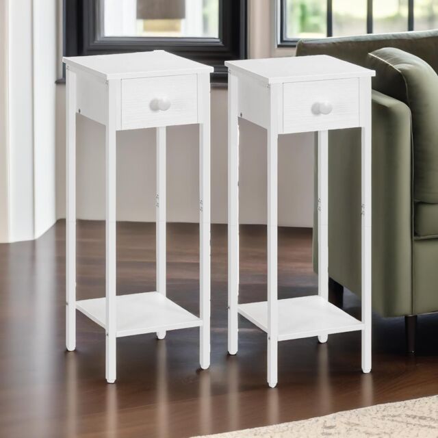 Rafaelo Mobilia Set of 2 Tall Bedside Tables in White - image 1