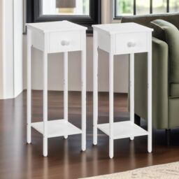 Rafaelo Mobilia Set of 2 Tall Bedside Tables in White - thumbnail 1