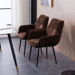 FURNITURE ONE Padded Dining Chair Set of 2, Chenille Fabric Vanity Armchair in Brown - Size: 1 Pack - thumbnail 6