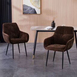 FURNITURE ONE Padded Dining Chair Set of 2, Chenille Fabric Vanity Armchair in Brown - Size: 1 Pack - thumbnail 1