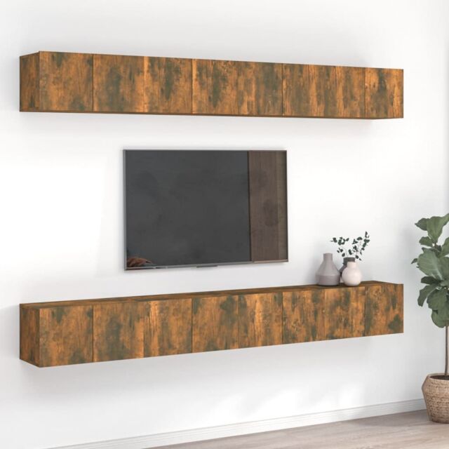 Berkfield Home TV Cabinets 8 pcs Smoked Oak 60x30x30 cm Engineered Wood in Brown - Size: 60 x 30 x 30 cm - image 1