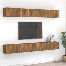 Berkfield Home TV Cabinets 8 pcs Smoked Oak 60x30x30 cm Engineered Wood in Brown - Size: 60 x 30 x 30 cm - thumbnail 1