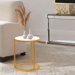 Pirlo Plush 2PC Gold Round Bedside Tables Bedroom Furniture - thumbnail 4