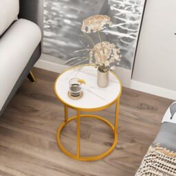 Pirlo Plush 2PC Gold Round Bedside Tables Bedroom Furniture - thumbnail 3