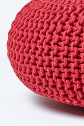 Homescapes Large Round Cotton Knitted Pouffe Footstool in Red - thumbnail 4