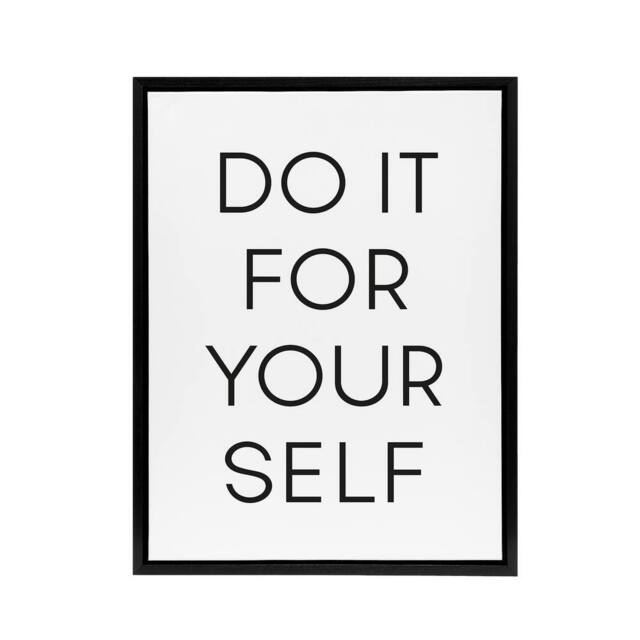 "Artery8 Do It For Yourself Black & White Bold Simple Framed Canvas Art Print - Size: W12"" x H16""" - image 1