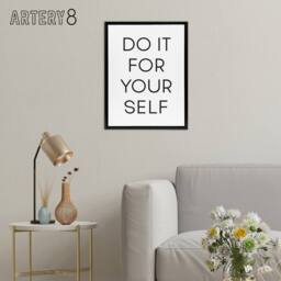 "Artery8 Do It For Yourself Black & White Bold Simple Framed Canvas Art Print - Size: W12"" x H16""" - thumbnail 3