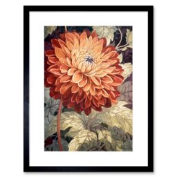 "Artery8 Wall Art Print Orange Dahlia Flower Watercolour Artwork Framed 9X7 Inch in Black - Size: W7"" x H9""" - thumbnail 1