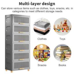 EONLION 6 Tier Plastic Storage Cabinet in Grey - Size: 100 cm - thumbnail 4