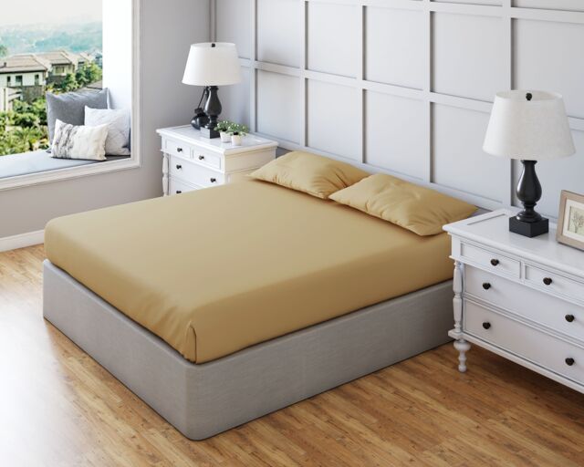 Snug City Fitted Sheet Polycotton Plain Dyed Extra Deep 25cm Bed Linen in Tan - Size: Super King - image 1