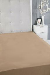 Snug City Fitted Sheet Polycotton Plain Dyed Extra Deep 25cm Bed Linen in Tan - Size: Super King - thumbnail 3