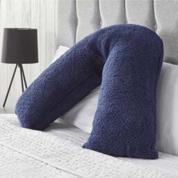 OHS Teddy Fleece V Shaped Pillow Support Pregnancy Orthopaedic Cushion in Navy - thumbnail 1
