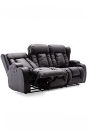 More4Homes Caesar Manual Recliner Bonded Leather 2+3 Seater Sofa Set in Black - thumbnail 3