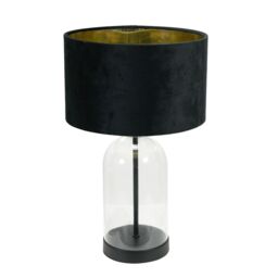 ValueLights Jessy Glass with Black Table Lamp with Black Velvet & Gold Inner Shade & Bulb - thumbnail 2