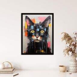 Wee Blue Coo Wall Art Print Messy Black Cat Fun Bright Pet Portrait Living Room Framed - Size: A4 - thumbnail 4