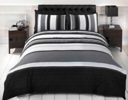 Rapport Home Detroit Stripped Polycotton Duvet Cover Set with Pillowcase in Grey - Size: Single - thumbnail 1