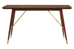 Orsina Walnut Wood Console Table with Leather Trim, Modern Retro Entryway Table with Brass Accents, Console Table in Gold - thumbnail 3