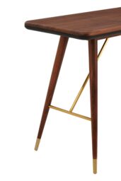 Orsina Walnut Wood Console Table with Leather Trim, Modern Retro Entryway Table with Brass Accents, Console Table in Gold - thumbnail 5