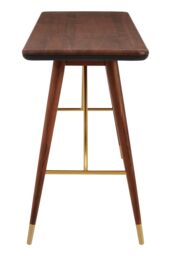 Orsina Walnut Wood Console Table with Leather Trim, Modern Retro Entryway Table with Brass Accents, Console Table in Gold - thumbnail 2