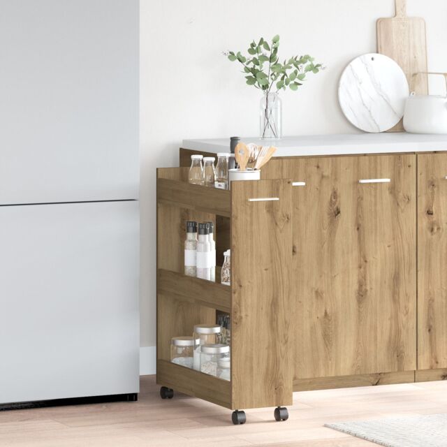 Berkfield Home Rolling Cabinet Artisan Oak 60x22x79 cm Engineered Wood in Brown - Size: 60 x 22 x 79 cm - image 1