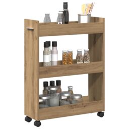 Berkfield Home Rolling Cabinet Artisan Oak 60x22x79 cm Engineered Wood in Brown - Size: 60 x 22 x 79 cm - thumbnail 3