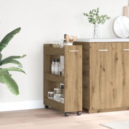 Berkfield Home Rolling Cabinet Artisan Oak 60x22x79 cm Engineered Wood in Brown - Size: 60 x 22 x 79 cm - thumbnail 4