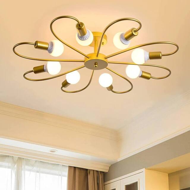 NIVOR 8 light Industrial Chandelier Mid Century Flush Mount Ceiling Light in Metallic Gold - image 1