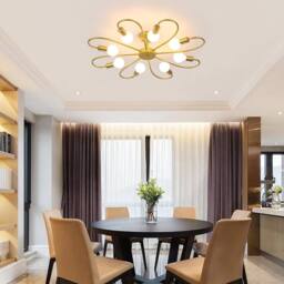 NIVOR 8 light Industrial Chandelier Mid Century Flush Mount Ceiling Light in Metallic Gold - thumbnail 6