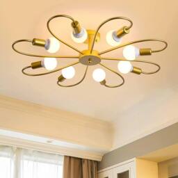 NIVOR 8 light Industrial Chandelier Mid Century Flush Mount Ceiling Light in Metallic Gold - thumbnail 1