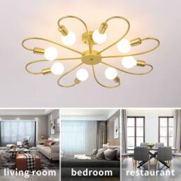 NIVOR 8 light Industrial Chandelier Mid Century Flush Mount Ceiling Light in Metallic Gold - thumbnail 8