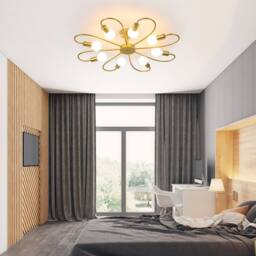 NIVOR 8 light Industrial Chandelier Mid Century Flush Mount Ceiling Light in Metallic Gold - thumbnail 5