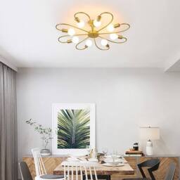NIVOR 8 light Industrial Chandelier Mid Century Flush Mount Ceiling Light in Metallic Gold - thumbnail 7