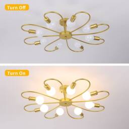 NIVOR 8 light Industrial Chandelier Mid Century Flush Mount Ceiling Light in Metallic Gold - thumbnail 3