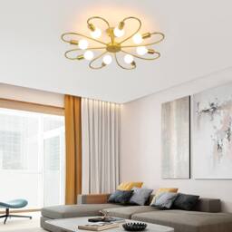 NIVOR 8 light Industrial Chandelier Mid Century Flush Mount Ceiling Light in Metallic Gold - thumbnail 4