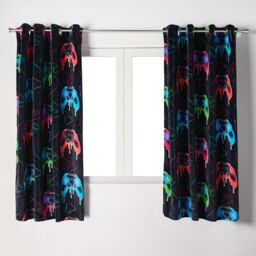 OHS Glow-in-the-Dark Kids Gaming Print Curtains in Black - Size: 117 cm width x 183 cm drop - thumbnail 2