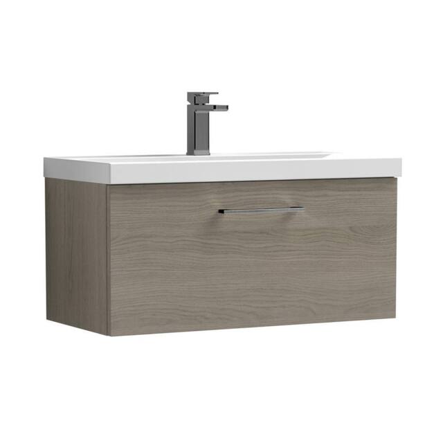 Balterley 800mm Wall Hung 1 Drawer Vanity Basin Unit, Mid Oak, Pewter Handle in Brown - image 1