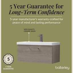 Balterley 800mm Wall Hung 1 Drawer Vanity Basin Unit, Mid Oak, Pewter Handle in Brown - thumbnail 6