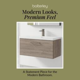 Balterley 800mm Wall Hung 1 Drawer Vanity Basin Unit, Mid Oak, Pewter Handle in Brown - thumbnail 7