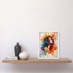 Artery8 Woman with Synesthesia Listening to Rainbow Colour Music Modern Watercolour Painting Artwork Framed Wall Art Print A4 in White - thumbnail 2
