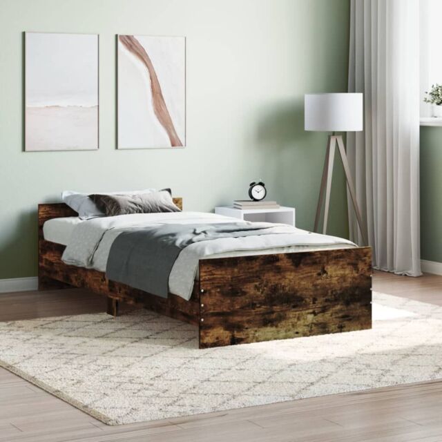 Berkfield Home Bed Frame Smoked Oak 100x200 cm Engineered Wood in Brown - image 1