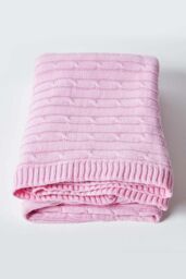 Homescapes Cotton Cable Knit Throw Soft & Cosy Vintage Blanket in Pink - Size: 150 cm x 200 cm - thumbnail 3